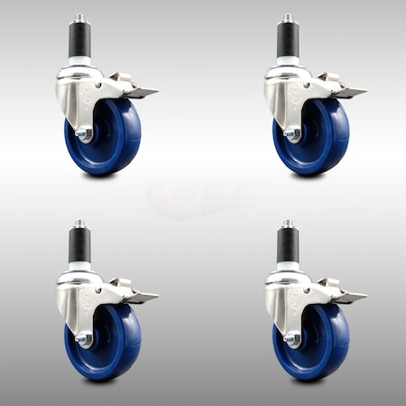 Service Caster 4 Inch 316SS Solid Poly Swivel 1-1/4 Inch Expanding Stem Caster Set Lock Brake SCC-SS316TTLEX20S414-SPUS-114-4